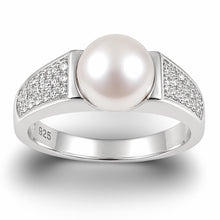 Load image into Gallery viewer, Solid Sterling Silver .925 White Cultured Pearl &amp; CZ Accent Ring