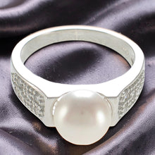 Load image into Gallery viewer, Solid Sterling Silver .925 White Cultured Pearl &amp; CZ Accent Ring