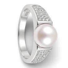 Load image into Gallery viewer, Solid Sterling Silver .925 White Cultured Pearl &amp; CZ Accent Ring