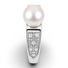 Load image into Gallery viewer, Solid Sterling Silver .925 White Cultured Pearl &amp; CZ Accent Ring
