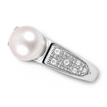 Load image into Gallery viewer, Solid Sterling Silver .925 White Cultured Pearl &amp; CZ Accent Ring