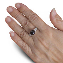 Load image into Gallery viewer, Solid Sterling Silver .925 Black Cultured Pearl &amp; CZ Accent Ring