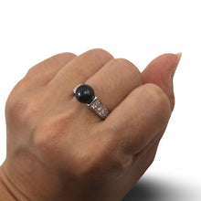 Load image into Gallery viewer, Solid Sterling Silver .925 Black Cultured Pearl &amp; CZ Accent Ring