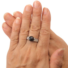 Load image into Gallery viewer, Solid Sterling Silver .925 Black Cultured Pearl &amp; CZ Accent Ring