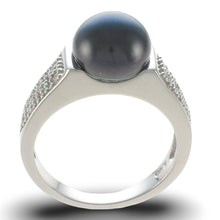 Load image into Gallery viewer, Solid Sterling Silver .925 Black Cultured Pearl &amp; CZ Accent Ring