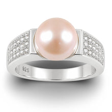 Load image into Gallery viewer, Solid Sterling Silver .925 Pink-Peach Cultured Pearl &amp; CZ Accent Ring