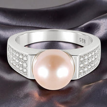 Load image into Gallery viewer, Solid Sterling Silver .925 Pink-Peach Cultured Pearl &amp; CZ Accent Ring