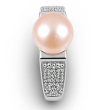 Load image into Gallery viewer, Solid Sterling Silver .925 Pink-Peach Cultured Pearl &amp; CZ Accent Ring