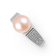 Load image into Gallery viewer, Solid Sterling Silver .925 Pink-Peach Cultured Pearl &amp; CZ Accent Ring