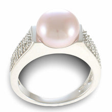 Load image into Gallery viewer, Solid Sterling Silver .925 Pink-Peach Cultured Pearl &amp; CZ Accent Ring