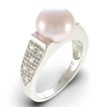 Load image into Gallery viewer, Solid Sterling Silver .925 Pink-Peach Cultured Pearl &amp; CZ Accent Ring