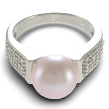 Load image into Gallery viewer, Solid Sterling Silver .925 Pink-Peach Cultured Pearl &amp; CZ Accent Ring