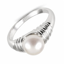 Load image into Gallery viewer, Solid Sterling Silver .925 White Cultured Pearl Solitaire Ring