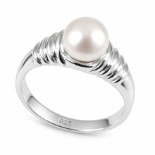 Load image into Gallery viewer, Solid Sterling Silver .925 White Cultured Pearl Solitaire Ring
