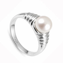 Load image into Gallery viewer, Solid Sterling Silver .925 White Cultured Pearl Solitaire Ring