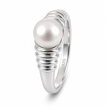 Load image into Gallery viewer, Solid Sterling Silver .925 White Cultured Pearl Solitaire Ring