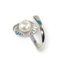 Load image into Gallery viewer, Solid Sterling Silver .925 White Freshwater Cultured Pearl Shell-Style Adjustable Ring