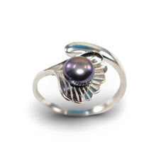Load image into Gallery viewer, Solid Silver .925 Black-Gray Freshwater Pearl Shell-Style Adjustable Ring
