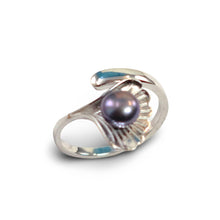 Load image into Gallery viewer, Solid Silver .925 Black-Gray Freshwater Pearl Shell-Style Adjustable Ring