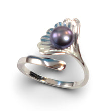 Load image into Gallery viewer, Solid Silver .925 Black-Gray Freshwater Pearl Shell-Style Adjustable Ring