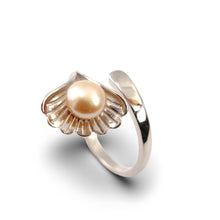 Load image into Gallery viewer, Real Silver .925 Peach Freshwater Cultured Pearl Shell-Style Adjustable Ring