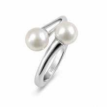 Load image into Gallery viewer, Solid Sterling Silver .925 Twin White Freshwater Cultured Pearl Cocktail Ring