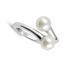 Load image into Gallery viewer, Solid Sterling Silver .925 Twin White Freshwater Cultured Pearl Cocktail Ring