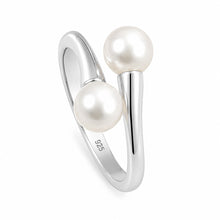 Load image into Gallery viewer, Solid Sterling Silver .925 Twin White Freshwater Cultured Pearl Cocktail Ring