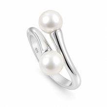 Load image into Gallery viewer, Solid Sterling Silver .925 Twin White Freshwater Cultured Pearl Cocktail Ring