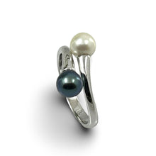 Load image into Gallery viewer, Twin AAA Black &amp; White Freshwater Pearl Cocktail Ring – .925 Sterling Silver