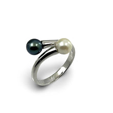 Load image into Gallery viewer, Twin AAA Black &amp; White Freshwater Pearl Cocktail Ring – .925 Sterling Silver