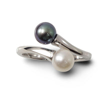 Load image into Gallery viewer, Twin AAA Black &amp; White Freshwater Pearl Cocktail Ring – .925 Sterling Silver
