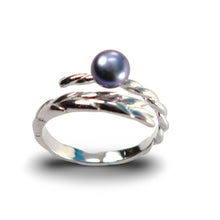 Load image into Gallery viewer, Adjustable Wheat-Style Black Pearl Ring – .925 Sterling Silver
