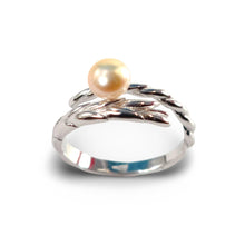 Load image into Gallery viewer, Adjustable Wheat-Style Peach Freshwater Pearl Ring – .925 Sterling Silver