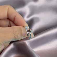 Load image into Gallery viewer, Adjustable Wheat-Style Eggplant Freshwater Pearl Ring – .925 Sterling Silver