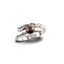 Load image into Gallery viewer, Adjustable Wheat-Style Eggplant Freshwater Pearl Ring – .925 Sterling Silver