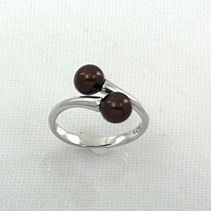 9302093 SILVER .925 TWIN AAA CHOCOLATE ROUND PEARL COCKTAIL RING