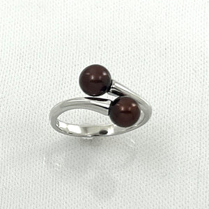 9302093 SILVER .925 TWIN AAA CHOCOLATE ROUND PEARL COCKTAIL RING