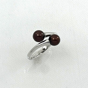 9302093 SILVER .925 TWIN AAA CHOCOLATE ROUND PEARL COCKTAIL RING