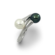 Load image into Gallery viewer, Twin AAA Black &amp; White Freshwater Pearl Cocktail Ring – .925 Sterling Silver
