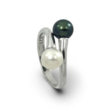 Load image into Gallery viewer, Twin AAA Black &amp; White Freshwater Pearl Cocktail Ring – .925 Sterling Silver