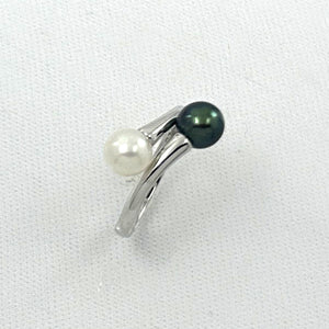 9302094 SILVER .925 TWIN AAA BLACK & WHITE ROUND PEARL COCKTAIL RING