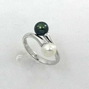 9302094 SILVER .925 TWIN AAA BLACK & WHITE ROUND PEARL COCKTAIL RING