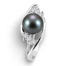 Load image into Gallery viewer, Black-Gray Pearl &amp; Cubic Zirconia Cocktail Ring – .925 Sterling Silver