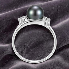 Load image into Gallery viewer, Black-Gray Pearl &amp; Cubic Zirconia Cocktail Ring – .925 Sterling Silver