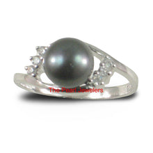 Load image into Gallery viewer, Black-Gray Pearl &amp; Cubic Zirconia Cocktail Ring – .925 Sterling Silver