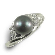 Load image into Gallery viewer, Black-Gray Pearl &amp; Cubic Zirconia Cocktail Ring – .925 Sterling Silver
