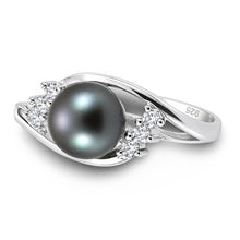 Load image into Gallery viewer, Black-Gray Pearl &amp; Cubic Zirconia Cocktail Ring – .925 Sterling Silver