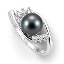 Load image into Gallery viewer, Black-Gray Pearl &amp; Cubic Zirconia Cocktail Ring – .925 Sterling Silver