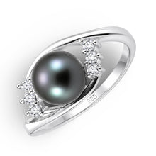Load image into Gallery viewer, Black-Gray Pearl &amp; Cubic Zirconia Cocktail Ring – .925 Sterling Silver